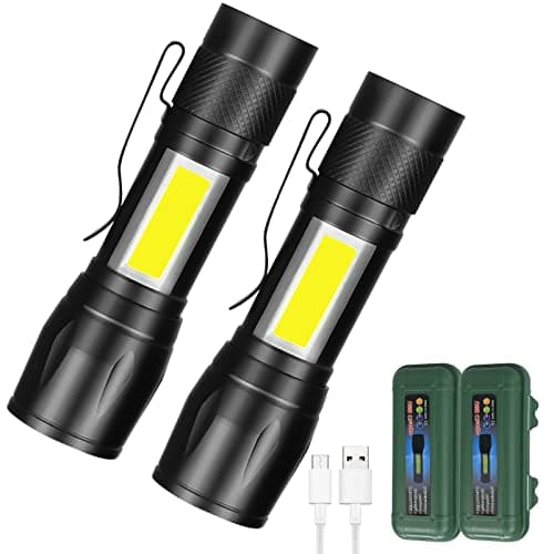 Image of WORLUDE 2Pcs Mini Torch, Rechargeable Small Torch with COB Side Lights(USB Charge), 300 Lumens Strong Flashlight with Adjustable Focus, 3 Modes, for Hiking Camping Walking Dog-Walk (with Pen Clip)