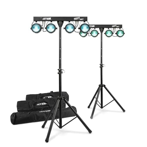 Image of MAX Partybar11 COB LED DJ Par Bar Lighting Systems with Stands, Bags and Remote Controls (Pair) - Disco Party Effect DMX Stage Lighting System