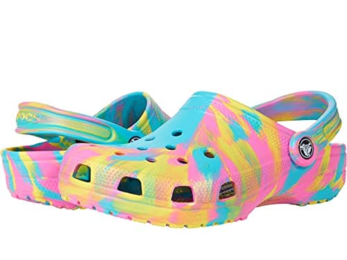 Image of Crocs Kids' Classic Marbled Tie Dye Clog | Slip On Shoes for Boys and Girls, Digital Aqua/Multi, 5 US Unisex Big
