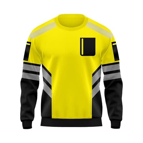 Image of TORO ACTIVA Mens Hi Vis Pullover Zipped Pockets Crew Neck Sweatshirt Safety Work Wear Reflective Tape High Visibility Security Top S-2XL Black Yellow