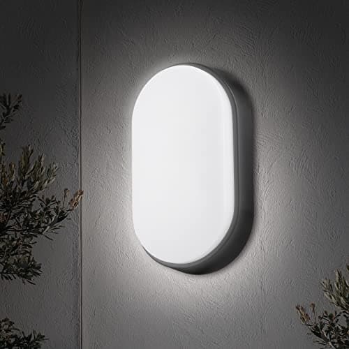 Image of 18W LED 4000K IP65 Flush Wall Mounted Oval Bulkhead Light Fitting with Black Trim for Indoor, Outdoor, Bath, Office, Hallway, Corridor, Utility, Garden, Shed, Workshop, Patio etc- Improved Version