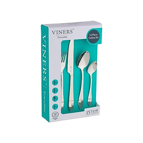 Image of Viners Everyday Breeze 16 Piece Cutlery Set | 18/0 Stainless Steel | Teardrop Ridge Handles, Mirror Polish | Serves 4 | Dishwasher Safe