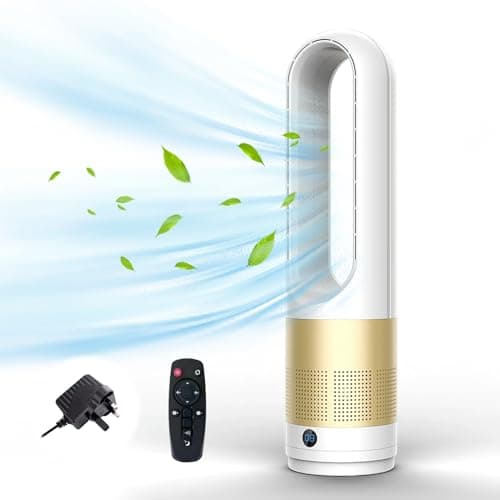 Image of 56cm Tower Fan with Air Purifier, 4000-5600rpm Bladeless Fan, Fans & Cooling, Cooler Fans, Standing Fanss, Tower Fansss Cooling Quiet Bedroom, with Remote Control, 8h Timer, 80° Oscillation (Champag