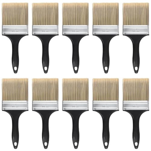 Image of SOUJAP 10 PCS 4 Inch Paint Brush, 100mm Professional Painting Brush, decorating Paint Brush with Plastic Handle for Fence Wall Ceiling
