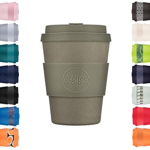 Image of Ecoffee Cup 12oz 350ml Reusable Eco-Friendly 100% Plant Based Coffee Cup with Silicone Lid & Sleeve - Melamine Free & Biodegradable Dishwasher/Microwave Safe Travel Mug, Molto Grigio