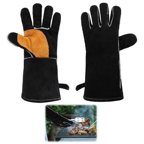 Image of Lytari 14" Leather Welding Gloves Extreme Heat Resistant Fireproof Gauntlets for Wood Burners, BBQ, Fireplace, Grill, Multi Purpose Protective Mitts for Welder, BBQ Enthusiast (Black)