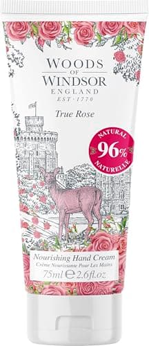 Image of Woods of Windsor Hand Cream, Nourishing Rose Hand Cream for Men and Women, Moisturising Hand Cream with Vitamin E and Shea Butter, True Rose Scent 75ml