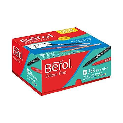 Image of Berol Felt Tip Colouring Pens | Fine Point (0.6mm) | Assorted Colours with Washable Ink | Class Pack of 288 Markers