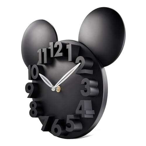Image of Lafocuse Black Wall Clock for Kids, Cute Funny Clocks with 3D Numbers Modern Cartoon Design for Children Bedroom Nursery Classroom