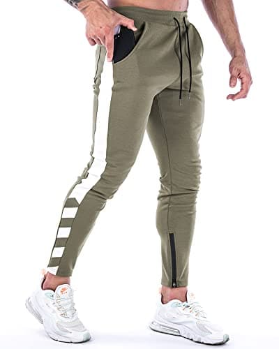 Image of MakingDa Tracksuit Bottoms Men Slim Fit Tapered Joggers Gym Pants Skinny Sweatpants Running Training Sports Trousers with Ankle Zippers-3-Army Green-M
