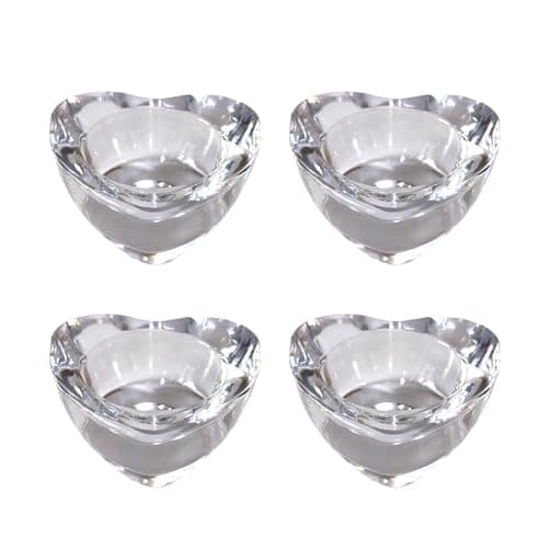 Image of Set of 4 Clear Glass Tea Light Holders, Various Shapes, Suitable for 4cm Diametre Tealights Candles (Heart)