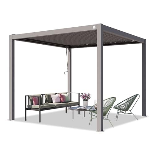 Image of PRIMEYARD Pergola 3x3 m aluminium posts with louvered steel roof grey canopy