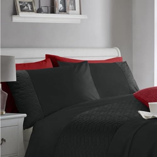 Image of Pinsonic Quilted Soft Touch Duvet Cover Set Pillowcase(s) Non Iron Fade Resistant Bed Sheets Button Enclosure Premium Fabric Long Lasting Easycare 200 Thread Count (Black, Double)