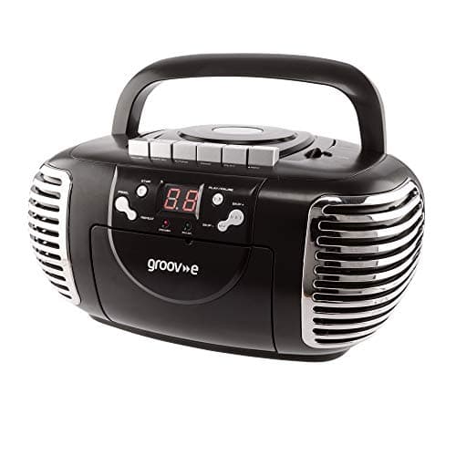 Image of Groov-e Retro Boombox CD Player with Cassette, FM Radio Tuner, 3.5mm AUX in Socket for Smartphones & LED Display - Black