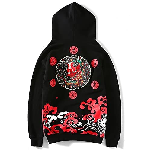 Image of Niepce Inc Japanese Streetwear Men's Dragon Embroidery Graphic Hoodie, Black-devil, Medium
