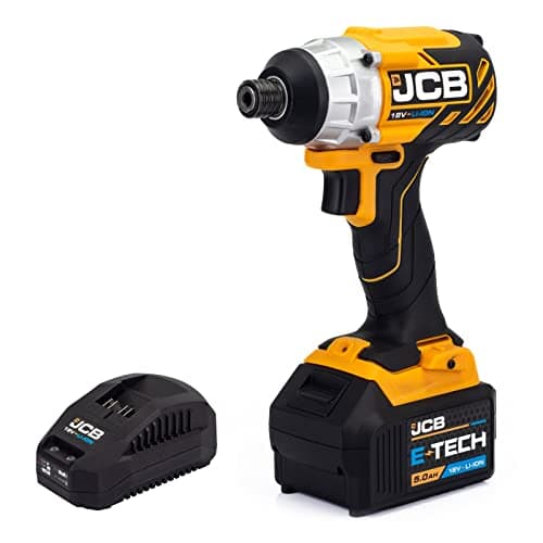 Image of JCB 18V Brushless Cordless Impact Driver, 5.0ah Lithium-ion Battery, Fast Charger, Variable Speed & Built in Led Light, Rubber Grip and 3 Year Warranty