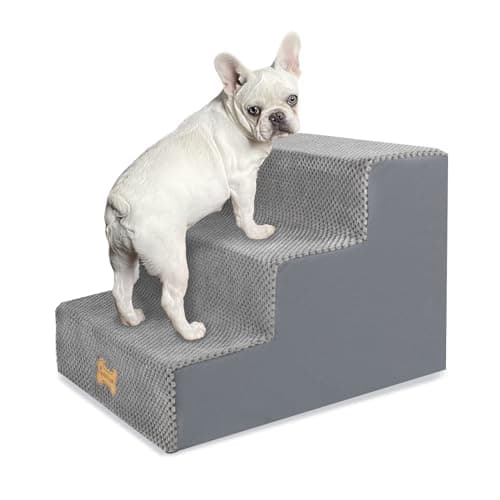 Image of Nepfaivy Dog Steps Stairs for Bed - Non-Slip Pet Stairs for Small Dogs and Cats, 3-Steps Dog Ramp for Sofa with High Density Foam and Removable Cover, 45x40x34cm