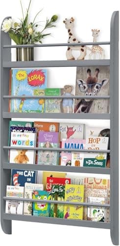 Image of GREENSAPPIRE Kids Bookcase Modern Childrens Bookcase 4-Tier Book Shelf Display Rack Book Shelf Kids Room 10 CM Depth Suitable (Grey)