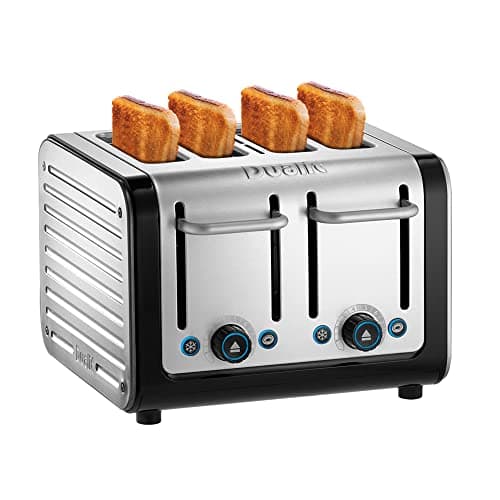 Image of Dualit 46505 Architect 4 Slice Toaster | Brushed Stainless Steel with Black Trim | Extra-Wide Slots – Peek and Pop Function – Patented Perfect Toast Technology – Matching Kettle and Sandwich Cage Available
