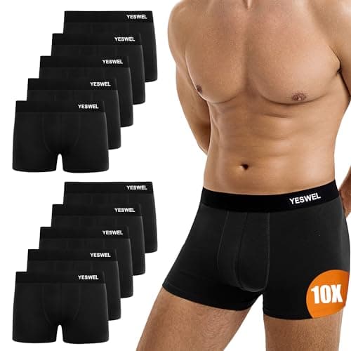 Image of YESWEL Mens Boxers 10 Pack, Cotton Retro Boxer Shorts, Breathable Underwear Briefs, No Itchy Labels Underpants Black (L)