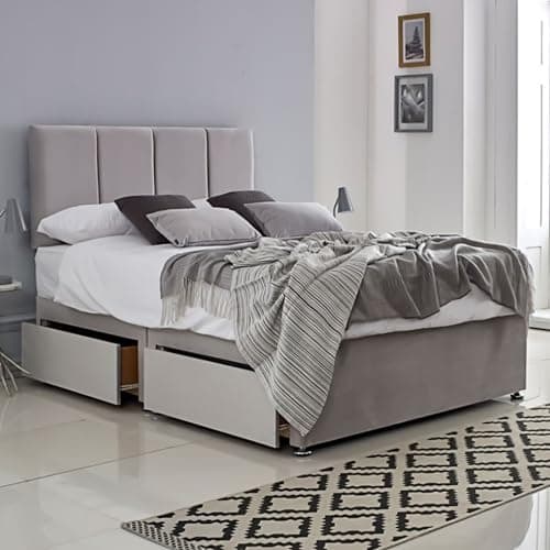 Image of ComfoRest 5FT Divan King Size Bed with Mattress and storage drawers (x2) – Silver base and 4 panel headboard – medium-firm, orthopaedic 3FT mattress, UK made