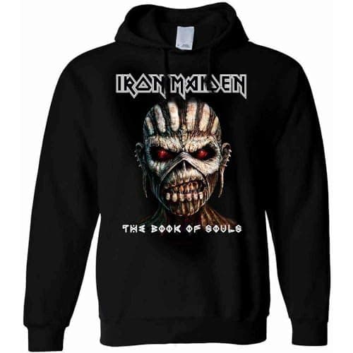 Image of Iron Maiden Hoodie The Book of Souls Band Logo Official Mens Black Pullover S