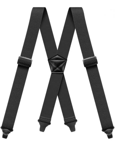 Image of Heavy Duty Work Braces for Men hidden Mens braces 4cm Wide X-Back with 4 Plastic Gripper Clasps Adjustable Elastic Trouser Pants Suspenders Black