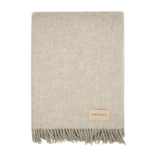 Image of menique 100% Wool Blanket MILAN 130x165 cm Beige, Thick Throw Blanket Plaid Extra Fine Fall Blanket for Camping, Outdoor, Sofa, Bed