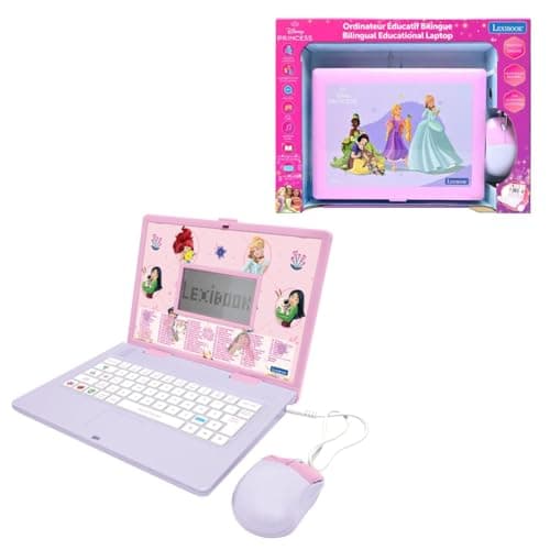 Image of Lexibook, Disney Princess, Bilingual Educational Laptop, English and French, 164 Activities, Learning Games, Realistic Mouse and Keyboard, Large Screen, Pink/Purple, JC601DPi1LXB