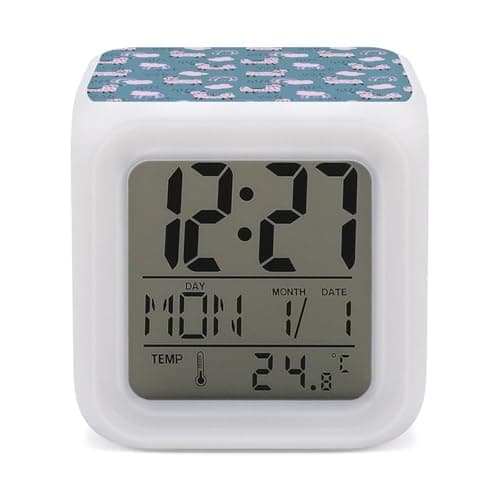 Image of Kids Alarm Clock,Cute Cartoon Llama On Blue7 Color Night Light Digital Alarm Clock Wake Up Clock for Bedroom,Office and Home Decor