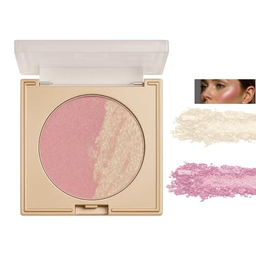 Image of Champagne 2-Tone Highlighter Palette - Soft Shimmer Finishing Powder In Pink & Golden Shades For Face & Eyes, Buildable Radiant Glow, Contouring, Waterproof Longwear Makeup