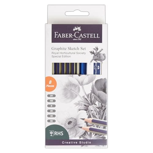 Image of Faber-Castell Creative Studio Graphite Sketch Set, RHS Special Edition, for Art, Craft, Drawing, Sketching, Hatching, Home, School, University, Colouring