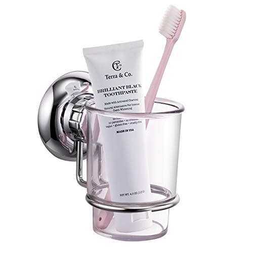Image of MaxHold No-Drilling/Suction Cup Toothbrush Tumbler Holder - Vaccum System - Stainless Steel Never Rust - for Bathroom & Kitchen
