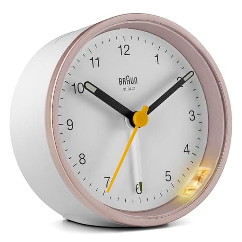 Image of Braun Classic Analogue Alarm Clock With Snooze And Light, Quiet Quartz Movement, Crescendo Beep Alarm - Pink/White BC12PW