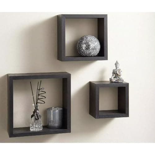 Image of Kiswa collection Set of 3 Wooden Floating Cube Shelves – Wall-Mounted Square Box Storage Decoration Display for Bedrooms, Kitchen, Living Room, office (Grey, Set of 3)