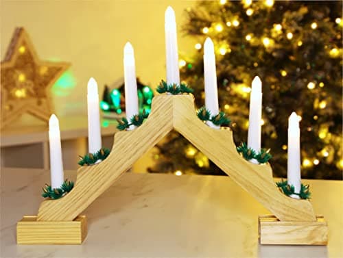 Image of Christmas Concepts® Christmas Wooden Candle Bridge with Warm White LED Lights - Battery Operated