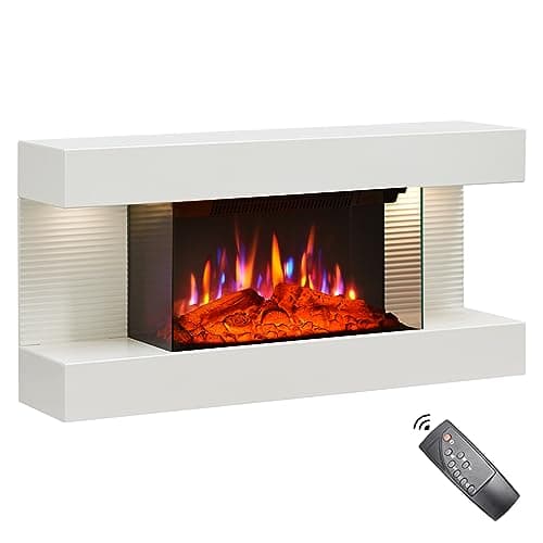 Image of FLAMEKO Atacama 32"/82cm Wall Mounted Fireplace All-in-One with Downlights and Remote Control 1.8kW Heater in White