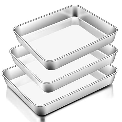 Image of Homikit Baking Tray Set of 3, Stainless Steel Deep Baking Sheet Pans, Rectangle Traybake Cake Tin for Cookie Lasagna Flapjack Brownie, Healthy & Heavy-Duty, Brushed Finish & Dishwasher Safe - 3 Size