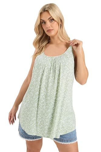 Image of Yours Curve Sage Green Ditsy Floral Vest Top - Women's - Plus Size Curve