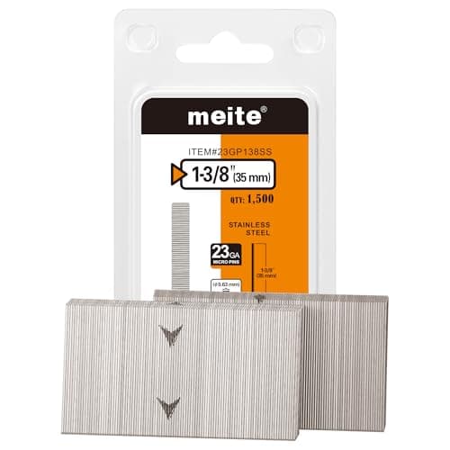 Image of meite 23 Gauge Pin Nails, 304 Stainless Steel Headless Nails for Nail Gun, 35 mm Micro Pin Nails for Trim, Craft & Woodworking, 1,500-Counts