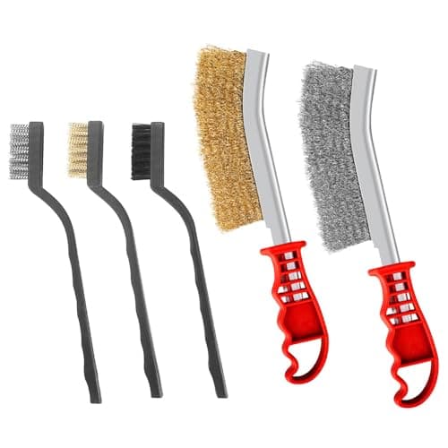 Image of Belegao 5PCS Wire Brush Set, Hand Wire Brushes Stainless Steel Brass Nylon Bristles Heavy Duty Metal Scrubber for Cleaning Rust, Welding Slag, Paint Removal (2 Large, 3 Small)