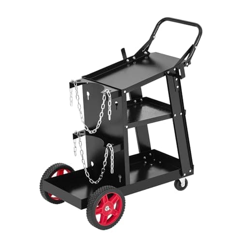 Image of 3 Tier Heavy Duty Welding Cart with Gas Cylinder Slots, Safety Chains, Swivel Wheels, Tank Storage Safety Chains, Heavy Duty Welding Trolley for Shop and Garage