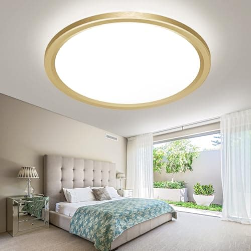 Image of slochi 29CM LED Ceiling Light, 24W 2400LM Bathroom Lights 3000K/4000K/6500K, Flush Round Waterproof Ceiling Fittings Lighting for Bedroom Kitchen Living Room Indoor Gold