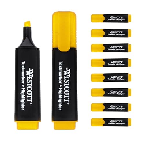 Image of Westcott highlighter markers 10 pieces yellow | 10-pack highlighter markers in bright yellow | 2-5 mm line width | premium ink from Germany | E-743687 00
