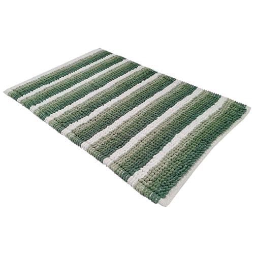Image of Olivia Rocco Padstow Stripe Bathmat Comfort To Your Bathroom Super Soft Absorbent Bath Shower Mats Washable Dry Fast Durable Classic Design,50x80cm, Sage Green