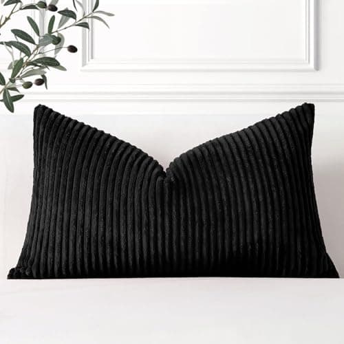 Image of Artscope Cozy Striped Corduroy Cushion Cover 30x50cm Super Soft Decorative Oblong Throw Pillow Covers Case for Sofa Couch Bedroom Car Decor 12 x 20 Inches, Black