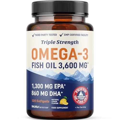 Image of Triple Strength Omega 3 Fish Oil 3600 mg | EPA & DHA | Over 2100mg Omega-3 Fatty Acids | 1300mg EPA + 860mg DHA | Best Essential Fatty Acids | Premium Wild Caught & Burpless Fish Oil | 120 Ct
