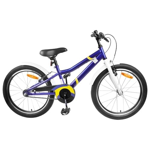 Image of GeenYuu Children's Bicycle 18 Inch Blue White Steel Frame Single Speed for 5-7 Years, with Brake and Mudguard, Lightweight Bicycle for City, Leisure, Outdoor and Safe Rides