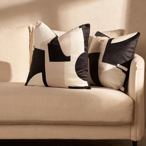 Image of OHS Matt Velvet Cushion Covers Abstract, Pack of 2 Throw Pillows Soft Comfy Cushions Living Room Bedroom Cushion Covers for Cushion Inserts, Black/White
