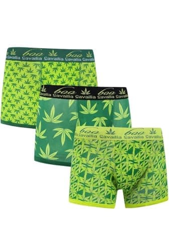 Image of Meet AI Muse Men's Boxer Shorts, Green Leaf Print, Elasticated Waistband, Cotton Blend Underwear (UK, Alpha, M, Regular, Regular, Green Leaf Boxer)